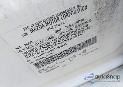 2009 Mazda Mazda6 S Grand Touring from USA, damaged, VIN 1YVHP82B095M04745